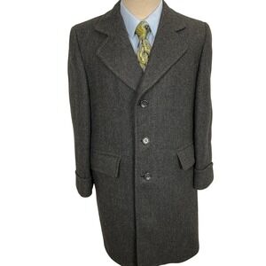 Style Manor Bonds Overcoat Mens 44 Large Gray Herringbone 50s-60s Wool USA VTG